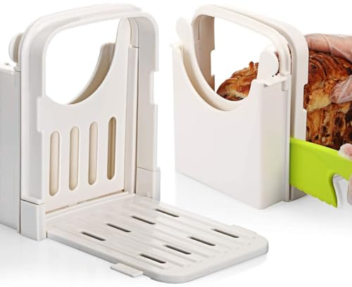 Foldable Bread Slicer Multifunctional Toast Slicer Tool Adjustable Slice Thickness Bread Cutter Sandwich Loaf Slicer Machine Plastic Bread Cutting Guide Tools for Homemade Bread Kitchen Baking Tool
