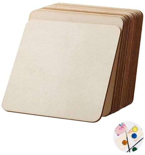 Quadrat Holzscheiben, 20 Stück 10x10 cm Unbearbeitete Holzplatten, 2 mm dick Quadratische Holzscheiben, für Dekoration, Untersetzer, Handwerke, Bemalen, diy