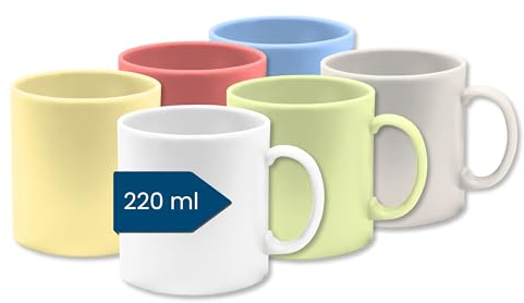 Kaffeebecher Kunststoff (6er Tassen Set, Klein, Bunt, 220ml) - Becher aus Plastik mit Henkel für Camping - Trinkbecher Kinder und Senioren (Mehrweg - BPA frei - Spülmaschinenfest - Für Mikrowelle)
