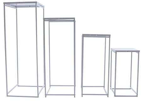 Soporte para flores de metal blanco florero columna de flores soporte para plantas para bodas diferentes alturas 23 x 23 x 45 cm 26 x 26 x 60 cm 29 x 29 x 75 cm 31 x 31 x 90 cm, 4 unidades