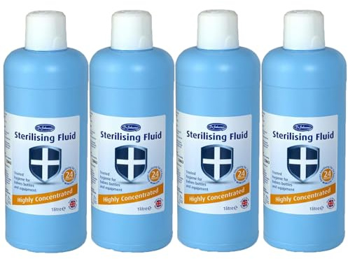Dr Johnsons Highly Concentrated Sterilising Fluid 1L Pack of 4 Multipurpose Household Baby Bottles Industrial Surface Desinfectant with Welari Thank You Card | (4pack) (4litre)