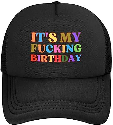 KWQDOZF Mütze mit Aufschrift „It's My Fucking Birthday, Netzmütze mit Aufschrift „It's My F Cking Birthday, Partygeschenk, Witz, Trucker-Mütze im Vintage-Retro-Stil, Schwarz