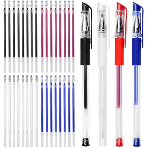 BUZIFU 4 Stylos Effaçables à Chaleur Crayon Couture Tissu Effacable Stylos de Marquage Effaçables à la Chaleur en Tissu avec 32 Recharges Marqueur pour Couture et Piquage de Tissu Cuir Chaussure