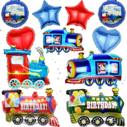 Globos de helio para niños, decoración de cumpleaños, diseño de tren de vapor, 11 unidades, globos de helio, globos rojos, azules y verdes, globos de feliz cumpleaños, autobús escolar, globos de amor