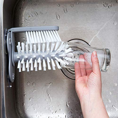 Bottle Washer, Cup Washer For Sink 360° Standing Glass Cleaner Glass Washer For Sink with Double Sided Brush For Beer Bottles, Wine Glasses, Long Cups, Vacuum Cups Washing