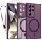 Phoona Cover Magnetica per Samsung Galaxy S24 Ultra 5G 6,8 con Cordino e 2 Pellicole in Vetro Temperato, Compatibile con Magsafe, Custodia Traslucida Opaca Resistente Antiurto Protettiva Case, Viola