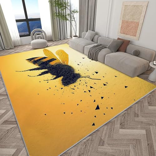 Teppich Wohnzimmer Abstrakte Biene Gelb 60x90 cm Moderne Waschbarer Teppich, Teppiche rutschfeste Weicher Teppich Kurzflor, Teppich für Schlafzimmer Esszimmer
