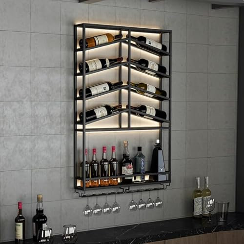 BRCYKRWY Wandmontiertes Metall-Weinregal Mit Weinglashalter,Bar Regale Wand Wandmontierte Weinregale,schwebende Barregale,Spirituosenregal,Schwebende Regale,für Bar Wohnzimmer Restaurant