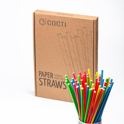Cocti Paper Straws - Durable, Tasteless Drinking Straws for Parties, Events & Everyday Use - Biodegradable Alternative to Plastic - Sturdy Design That Won't Go Soggy – 200mm x 6mm, Mix 300pcs.