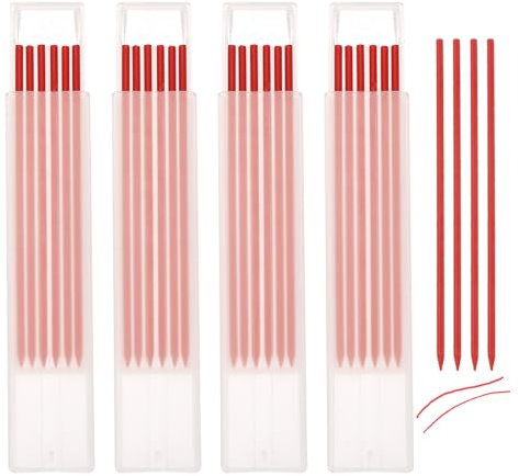 QUARKZMAN 24pcs Minas de Lápiz de Carpintero Minas de Repuesto de 2,8mm, Sólidas, de Agujero Profundo, Minas de Marcador, Minas de Lápiz de Construcción, Rojo