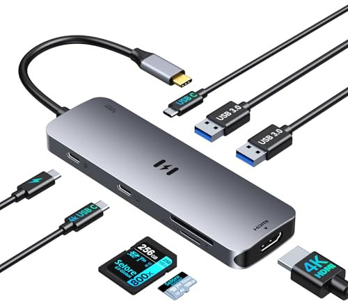 Docking Station 2 Monitor, 8 in 1 Laptop DockingStation con 4K HDMI, 100W PD Charging, USB-C Video, 3 USBC/A 3.0, lettore di schede, USB C Hub Multiport Adattatore per HP/Dell/ASUS