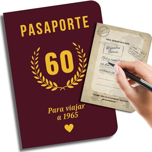 EQUIK PRODUCTS Tarjeta cumpleaños 60 años | 60 cumpleaños hombre, 60 cumpleaños mujer | Libro para firmar 60 cumpleaños, Libro de firmas 60 cumpleaños | Año 1965 | Pasaporte para viajar a 1965