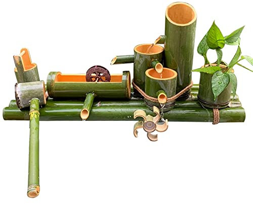 GLJTUO Fontaine À Eau en Bambou Naturel, Kit De Fontaines À Eau avec Pompe Et Roue Feng Shui, Fontaines De Jardin, Patio Extérieur, pour Étang Intérieur, Aquariums, Pots D,30cm