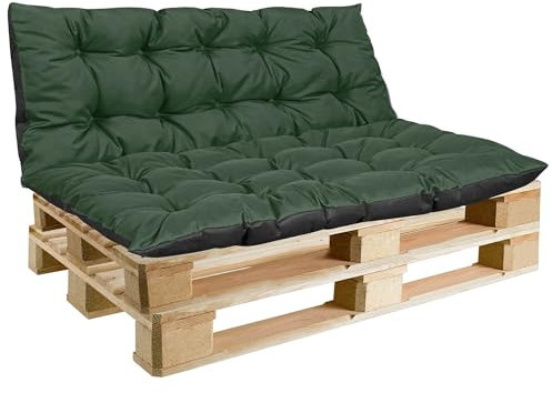 EDANTI Palettenkissen Set Palettenauflage 2X Gartenkissen Sitzkissen Polsterauflage Bankkissen Polsterauflage Gartensofakissen 120x40/80 Wasserdicht (Grün)
