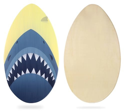 Skimboard 88,9 cm Skimboard für Kinder und Erwachsene, Holz-Skimboards mit Hochglanzbeschichtung für Strand-Skimboards für Anfänger bis Fortgeschrittene (großer Hai)