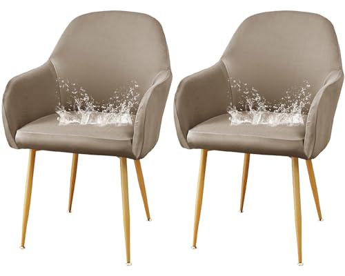 CLGTY Wasserabweisend Stuhlhussen mit Armlehnen-Khaki-2 Stück | Stretch Spandex Hussen Für Stühle mit Elastischem Boden, Waschbar Sesselbezug für Esszimmer