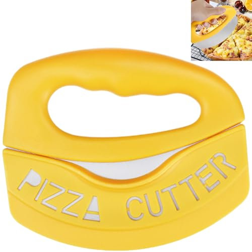Smaoqingji Pizzaroller Edelstahl Pizzaschneide Pizzamesse - 1 Stück, Gelb, Pizzacutter mit Klingenschutz, zum Schneiden von Pizza, Kuchen, Brot und Anderen Dingen, Auch als Kräuterschneider Geeignet