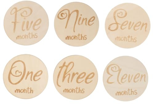 minkissy 6stücke Holz Meilensteinkarten Für Junge Mädchen Monatliche Entwicklungskarten Holz Discs Für Junge Mädchen Karten Zum Aufhängen Einseitig Design Für Neugeborene
