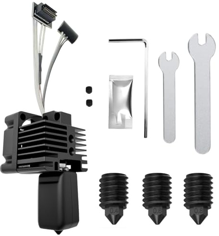 HIKUDIY Hotend - Kit completo per stampante 3D Bambu Lab P1P/P1S, completamente premontata, con ventola, termistore, riscaldatore in ceramica, ugello 0,4/0,6/0,8 mm, base in silicone, blocco