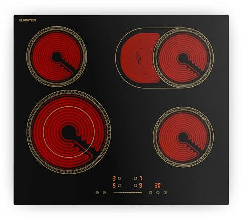 Klarstein Victoria Glaskeramikkochfeld - 60 cm, 4 Zonen, Retro-Design, 6600 W, Touch-Slider, Timer & Kindersicherung, Elektro Kochfeld mit Restwärmeanzeige, Victoria Serie