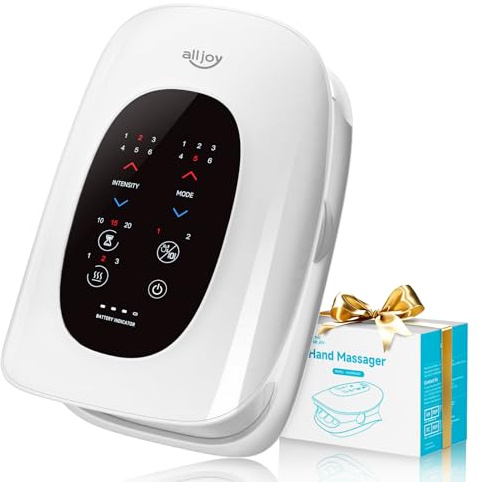 ALLJOY Hand Massager with Heat and Compression, Knuckle Stretching and Hand Massage, 6 Modes 6 Intensities 3 Heat for Arthritis and Carpal Tunnel Relief, Mothers Day Gifts for Women Men(White)