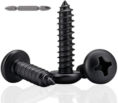 50Pcs Pan Head Self Tapping Screws,M5x12mm Self Drilling Screws for Sheet Metal, 304 Stainless Steel Self Tapping Screw, Black Zinc,with Screwdriver Key