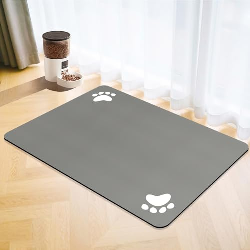 Napfunterlage Hund,rutschfest Super Saugfähige Futtermatte Napfunterlage,Matte-Futterunterlage für Katzen und Hunde,Saugfähige Schnelltrocknend Katzenmatte Hundematte (Grau, 43x80cm)