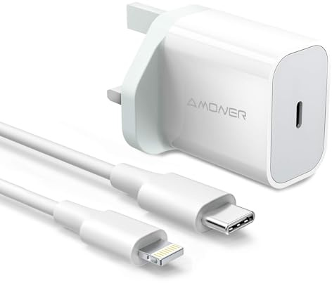 Amoner iPhone Fast Charger,20W Apple Charger UK Plug With 1M iPhone Charger Cable [Apple MFi Certified] Fast Charging Lightning Cable for iPhone 14 13 12 11 Pro Max XS XR 8 7 6 Plus 5, iPad, Airpods