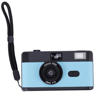Akozon Filmkamera 35 Mm Arbitrary Focus Retro Wiederverwendbare Filmkamera mit 28 Mm F/8-Objektiv und Blitz für (Schwarz Blau)