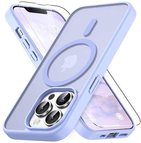 Vansdon Cover Magnetica per iPhone 13 Pro con 1 Pezzi Vetro Temperato | Viola chiaro, Compatibile con Magsafe, Protezione anticaduta di livello militare, Custodia Traslucida Opaca Sottile Antiurto