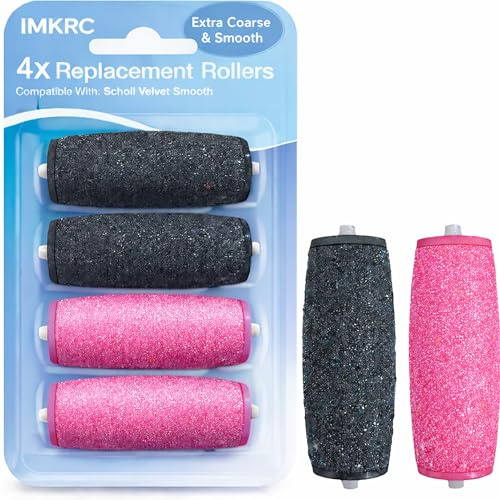 Replacement Roller Heads for Scholl Velvet Smooth Express Pedi, Extra Coarse Regular Smooth Refills, Electric Foot File for Hard Skin Callus Removal, Pedicure Pack (Coarse & Smooth, 4)