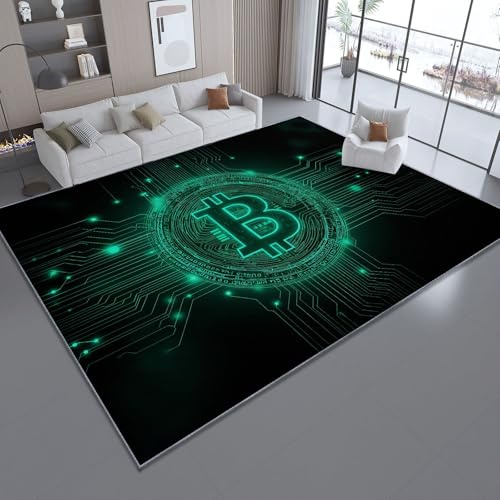 60x120cm Teppich mit Druck, Zukunft Sci-Fi Grün waschbarer Niederflor rutschfeste Überwurf, Stromkreis Glanz für Wohnzimmer Schlafzimmer Esszimmer Innendekoration
