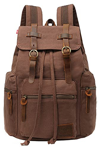 Yimidear® Canvas Rucksack Vintage Rucksack Schulrucksack Retro Rucksack Daypack Backpack Lederrucksack Wanderrucksack Reisetasche Laptoprucksack für Herren Damen Jungen Mädchen(42 x28 x16 cm, Coffee)