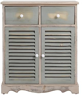 Rebecca Mobili Allzweckschrank Kommode Schrank 2 Schubladen 2 Türen Holz Braun Grün Vintage Schlafzimmer Badezimmer Wohnzimmer (Cod. RE4341)