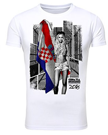 T-Shirt Herren Männer Fan Printshirt Fußball Europameisterschaft 2016 Girl Sexy Croatia Kroatien weiß S