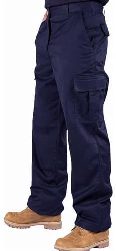 Roadmaster Men’s Work Trousers Cargo Combat Pants – Heavy Duty Poly Cotton Builders & Warehouse Workwear Trousers with 6 Pockets, Durable Comfortable Fit, Black & Navy, Sizes 28-52