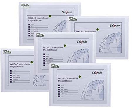 Snopake A4 Bio2 Polyfile Popper Wallet – Clear [Pack of 5] Recyclable and Biodegradable Polypropylene File/Folder [15428]