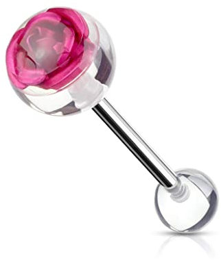 Coolbodyart Unisex Piercing Langue 4 UV Couleurs Fleurs Métal Rose Rose