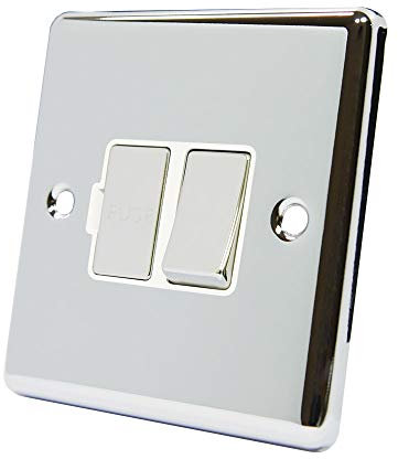 AET CPCSFSWC Polished Chrome Classical Spur White Insert Metal Rocker Switch-13 Amp Switched Fused Connection Unit