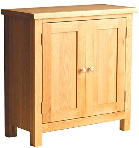 London Oak Cupboard Small Solid Wood 2 Door Storage Cupboard for Living Room, Dining Room or Bathroom, Fully Assembled