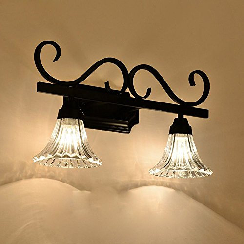 Loft américain de salle de bain lampe murale en métal peint Noir striée clair Corne en verre Abat-jour couloir Applique murale pour miroir avant éclairage mural Fixations