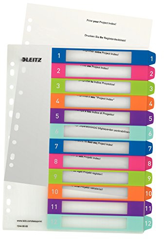 Leitz 12440000 WOW Plastikregister Zahlen, 1-12, A4, PP, 12 Blatt, farbig