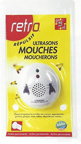 RETRO | RÉPULSIF ULTRASONS MOUCHES, MOUCHERONS |Blister de 1 émetteur fixe pour 40 m² | RUSMO1