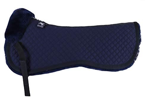 Engel Reitsport | SAKIS1-M-MAR-MAR | Sattelkissen mit echtem Merino Lammfell | Fellrand vorne | Steppstoff Marineblau Fell Marine | Grösse M