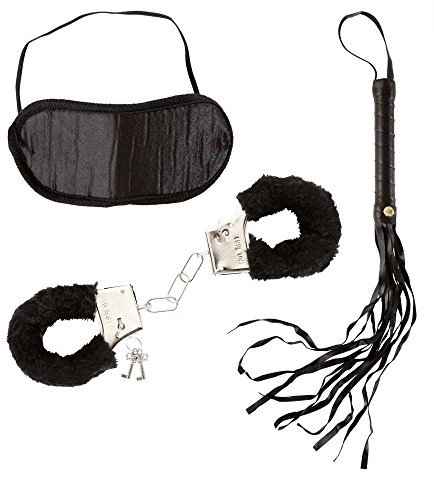 W WIDMANN MILANO Party Fashion 9589D - Set Dominatrix, Handschellen mit Plüsch, Augenbinde, Peitsche
