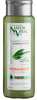 Natur Vital Sensitive Shampoo Feuchtigkeitscreme mit Bio angebautem Aloe Vera Extrakt, geeignet für trockenes, behandeltes Haar & empfindliche Kopfhaut, hypoallergen - 300 ml