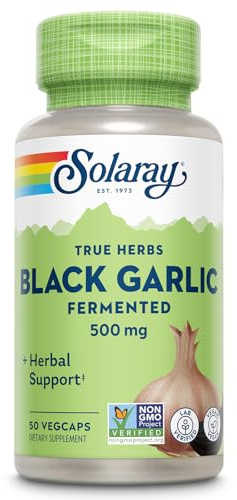 SOLARAY Black Garlic 500 mg - Fermented for Easier Digestion and Mellow Aftertaste - Antioxidant Garlic Supplements - Non-GMO, Vegan, Lab Verified - 60-Day Guarantee - 50 Servings, 50 VegCaps
