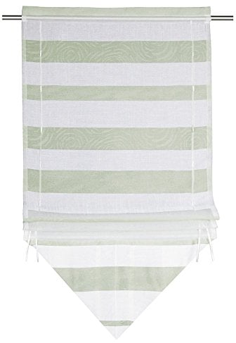 Albani Bändchenrollo, 100% Polyester, 120 x 60 cm (H x B), fertig konfektioniert, 1 Stück, Willkommen Zuhause Darian, Weiß-Hellgrün, 271713