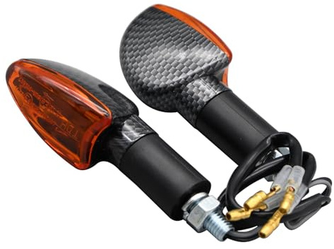 Pair Of Motorcycle Long Stem Mini Spear Indicators Carbon Look Body Amber Lens
