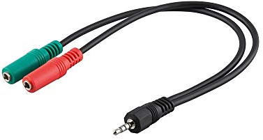 Goobay 50467 Adaptateur de Casque PC, 1 x 3.5mm AUX 4 Pôles vers 2 x 3.5mm AUX 3 Pôles, Noir, 0.3m Longueur de Câble